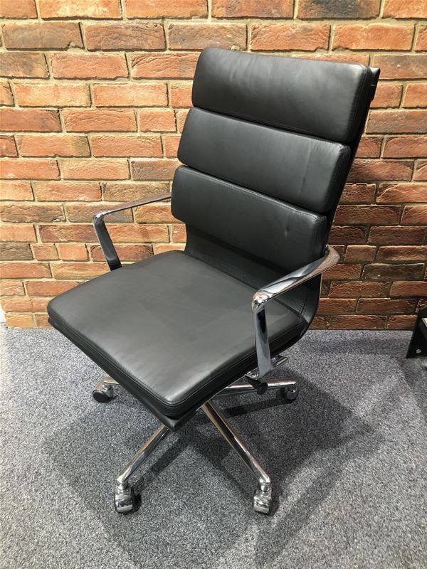 Eames Style Leather High Back Soft Pad Office Chair - Black - Image 2 of 4