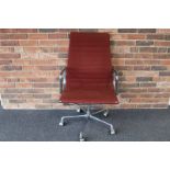 Charles Eames EA 119 by ICF Retro Red Hopsack High backed Ribbed Aluminium Office Chair