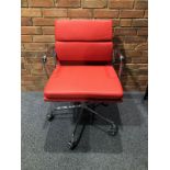 2 x Eames Style Leather Low Back Soft Pad Office Chair - Red