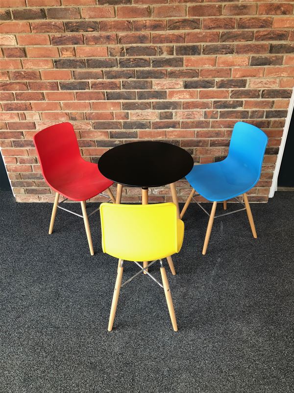 Black Siam 60cm Diameter Dining Table with 3 x Eames Style Dining Chairs