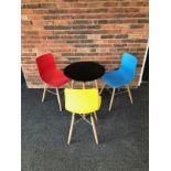 Black Siam 60cm Diameter Dining Table with 3 x Eames Style Dining Chairs