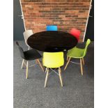 Black Trumpet Leg Dining Table 120cm Diameter With 6 x Eames Style Dining Chairs