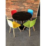 Black Trumpet Leg Dining Table 90cm Diameter and 4 x Eames Style Dining Chairs