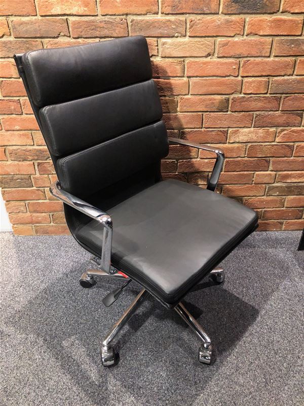 Eames Style Leather High Back Soft Pad Office Chair - Black - Image 3 of 4