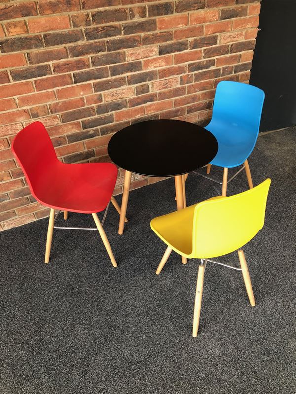 Black Siam 60cm Diameter Dining Table with 3 x Eames Style Dining Chairs - Image 3 of 3