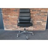 Charles Eames EA 219 by ICF VITRA Black Leather High Backrest Soft Pad Office Swivel Chair