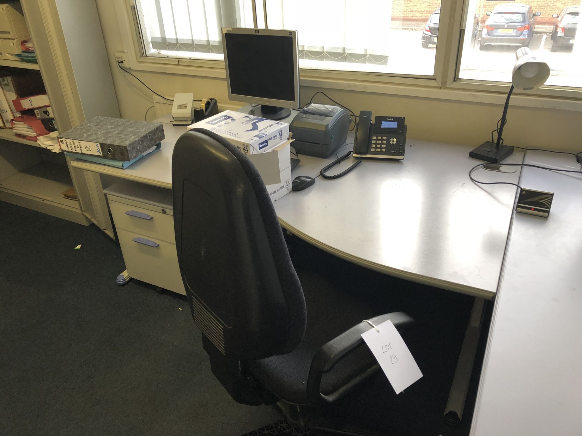 contents of office inc. 2 x grey formica desks; 2 x swivel chairs - Image 2 of 5