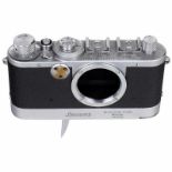 Leica Ic mit Leicavit, 1951 Leitz, Wetzlar. Leica Ic, Nr. 561637, Vulkanit-Abdeckung auf