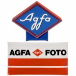 2 x Agfa-Werbung 1) Agfa Rhombus aus Metall und Kunststoff, beleuchtet (250 V), 50er Jahre, Maße: 55