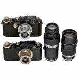 Leica II (D) und Leica III (F) Leitz, Wetzlar. 1) Leica Standard/II (D), 1932, hochgerüstet,