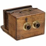 Französische Stereo-Naßplatten-Schiebekastenkamera mit frühen Vallantin-Objektiven, um 1856
