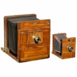 2 Reisekameras (13 x 18 cm und 24 x 30 cm) 1) Deutsche Reisekamera 13 x 18 cm, unbezeichnet, um