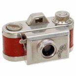 Seltene Kleinstbildkamera "Jolly" rot, 1950 Kamera Werkstätten in München. Metallgehäuse mit roter