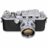 Leica IIIf mit Summicron 2/5 cm, 1952 Leitz, Wetzlar. Nr. 648593, Chrom, rote Kontaktzahlen. Mit