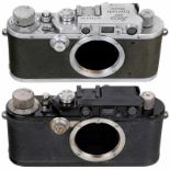 Leica II (hochgerüstet) und Leica IIIa Leitz, Wetzlar. 1) Leica II, 1933. Hochgerüstet auf Leica III