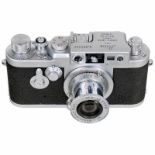 Leica IIIg mit Elmar 3,5/5 cm, 1957 Leitz, Wetzlar. Nr. 890595, Minidelle seitlich an der