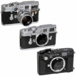 2 x Leica M3 und Leitz minolta CL Leitz, Wetzlar. 1) Leica M3, Nr. M3-996912, 1960. Dellen, Vulkanit