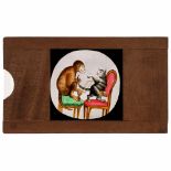 Single Rackwork Slide: Monkey and Cat, c. 1870-80 Wood frame, size 4 1/3 x 7 1/6 in., slide with