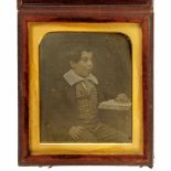 Daguerreotype of a Boy, c. 1845 Anonymous, 1/6 plate, hand-tinted, brass passe-partout, excellent