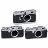 3 Canon Rangefinder Cameras Canon, Japan. 1) Canon IIS, no. 151509, rare, dent in top housing, "E.