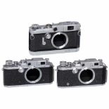 3 Canon Rangefinder Cameras Canon, Japan. 1) Canon IIF, no. 143800, "E.P." engraving. (2-3/2) - 2)