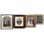 4 Ambrotypes (Various Sizes), 1855-65 1) German ambrotype, plate size approx. 3 1/6 x 4 in., hand-