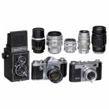 Cameras and Lenses 1) Welta for Peerless. Flektar TLR 6 x 6 cm, c. 1955, Pololyt 3,5/75 mm. - 2)