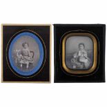 2 Daguerreotypes (Children), c. 1845-46 1) Hand-tinted daguerreotypes, "A. Calvet, Professeur,