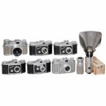 6 Finetta Cameras Finetta-Werk, Goslar. 1) Finetta 88, c. 1953, Finetar 2,8/45 mm. (3/3-) - 2)