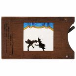 Mechanical Silhouette Slide "Cock-Fight", c. 1870-80 England, wood frame 4 ¼ x 7 in., picture size 2