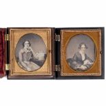 2 Daguerreotypes from America, c. 1851 2 x 1/6 plate, 2 x Union Case, portraits of ladies, hand-