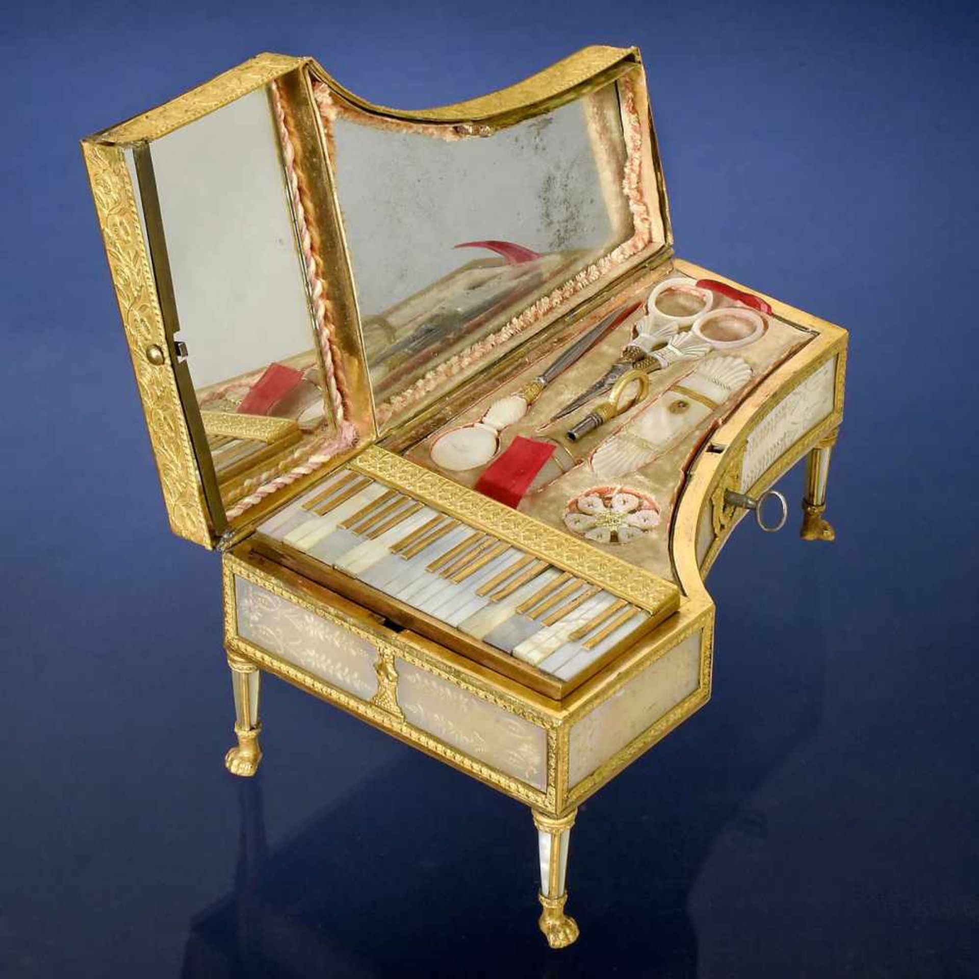 Fine Palais Royale Musical Piano-Form Sewing Necessaire, c. 1830With two-air musical movement no.