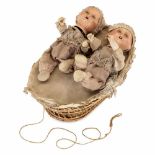 Pull-Along Babies in Basket Automaton, 1940sGermany, twin babies with original costumes, articulated