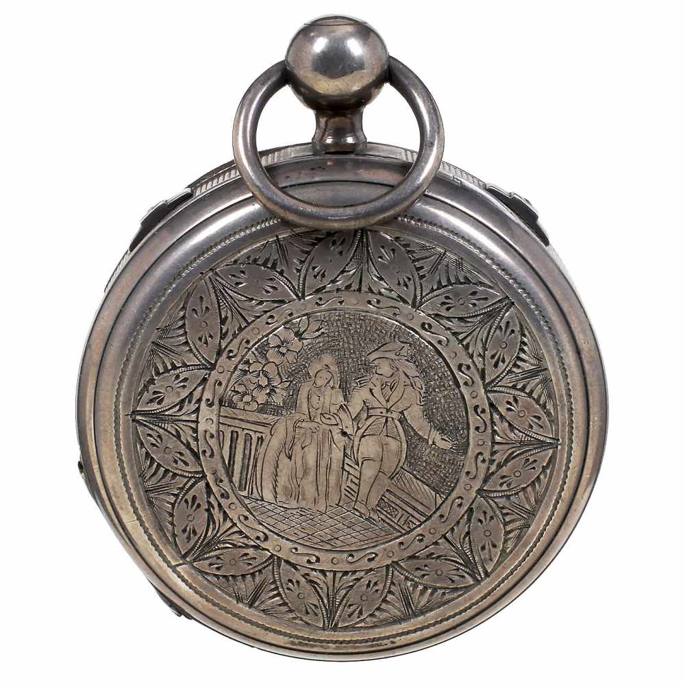 Musical Silver Pocket WatchNo. 6298, date and origin unknown, with 2-inch (5 cm) silver dial with - Bild 2 aus 5