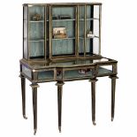 French Vitrine Table, second half of 19th CenturyWith brass-banded ebonized body and glazed upper