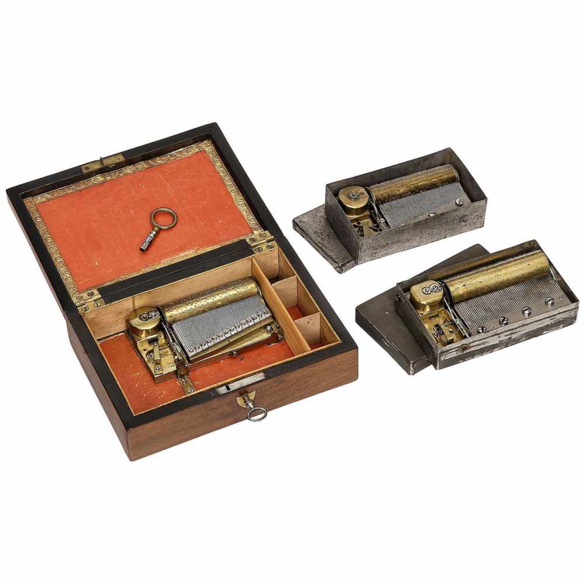 3 Tabatière Musical Boxes1) Two-air movement with sectional comb, No. 13641, bedplate stamped "