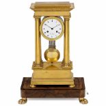 Portico Clock with Musical Movement by M. Bordier, c. 1830-40With 4-inch (10 cm) enameled Roman dial