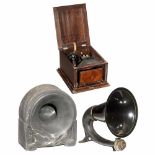 3 Horn-Type Radio Speakers, c. 19251) Marbloid I, D.R.P., simulated marble case, probably by Ideal