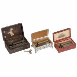 3 Tabatière Musical Boxes in Unusual Cases, c. 1890-19201) No. M52245, stamped "J.G.M. & Co.",