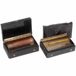 2 Musical Snuff Boxes in Composition Cases, c. 18601) Two-air movement with sectional comb in groups
