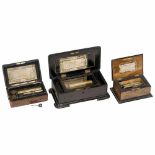 3 Large Tabatière Musical Boxes, c. 1890-19001) Four-air movement with tune-sheet, in grained case
