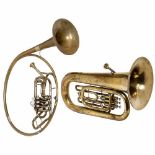 2 Brass Instruments1) Bass tuba, marked "Star Brand", 3 piston valves, in matching case. - And: 2)