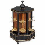 Cigar Temple with Musical Movement, c. 19106 opening doors, ebonized wood with embossed brass