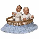 Nodding Automata, c. 1930sGermany, bassinet basket with two babies, one laughing, the other