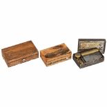 3 Tabatière Musical Boxes for Restoration, c. 18601) Two-air movement in plain tin transport case,