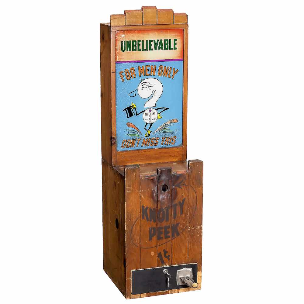 American Coin-Op Arcade Viewer "Knotty Peek", 1941"Unbelievable - For Men Only - Don't Miss This".
