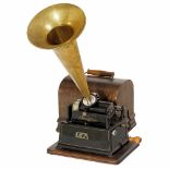 Edison Black "Gem" Phonograph, Model B, c. 19062-minute machine, model C reproducer, brass horn,