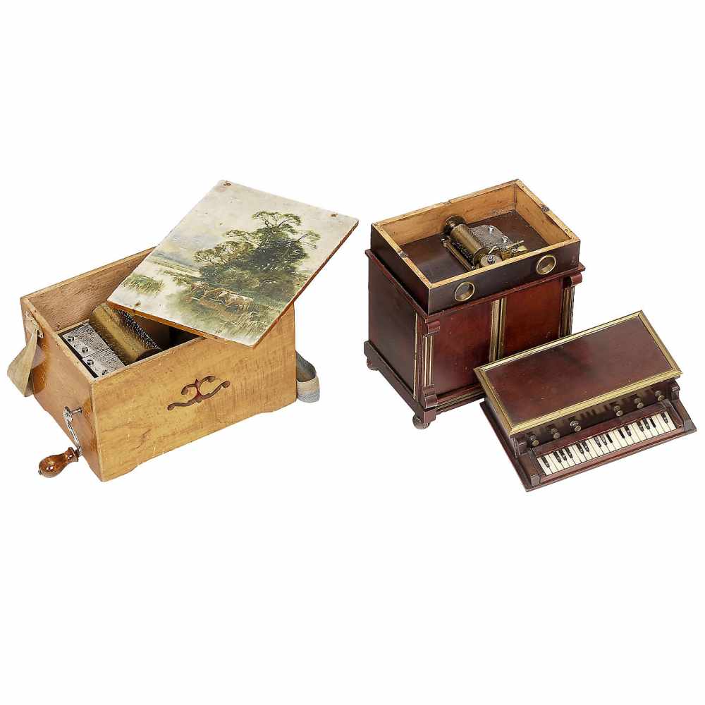 Musical Harmonium-Form Necessaire, c. 1910Cherrywood case with hinged doors and keyboard, silk-lined