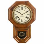 Seth Thomas Wall Clock, c. 1880Walnut case, pendulum behind glass, 8-day anchor movement, half-