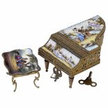 Viennese Enameled Musical Furniture, mid-20th CenturyGrand piano with lid depicting pastoral
